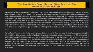 The Way Online Poker Review Sites Can Help The Occasional Poker Player