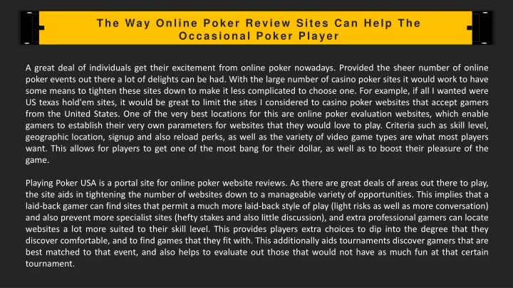 the way online poker review sites can help