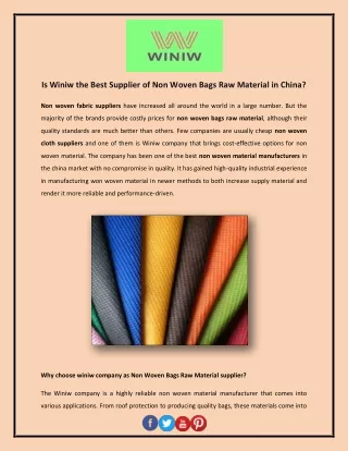 Is Winiw the Best Supplier of Non Woven Bags Raw Material in China?