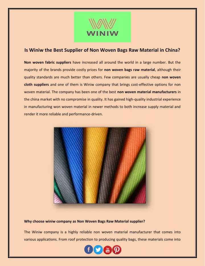 is winiw the best supplier of non woven bags