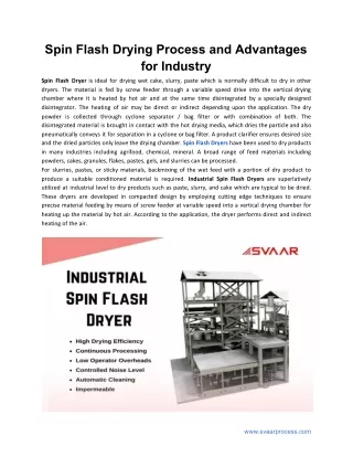 Spin Flash Drying Process and Advantages in Industry