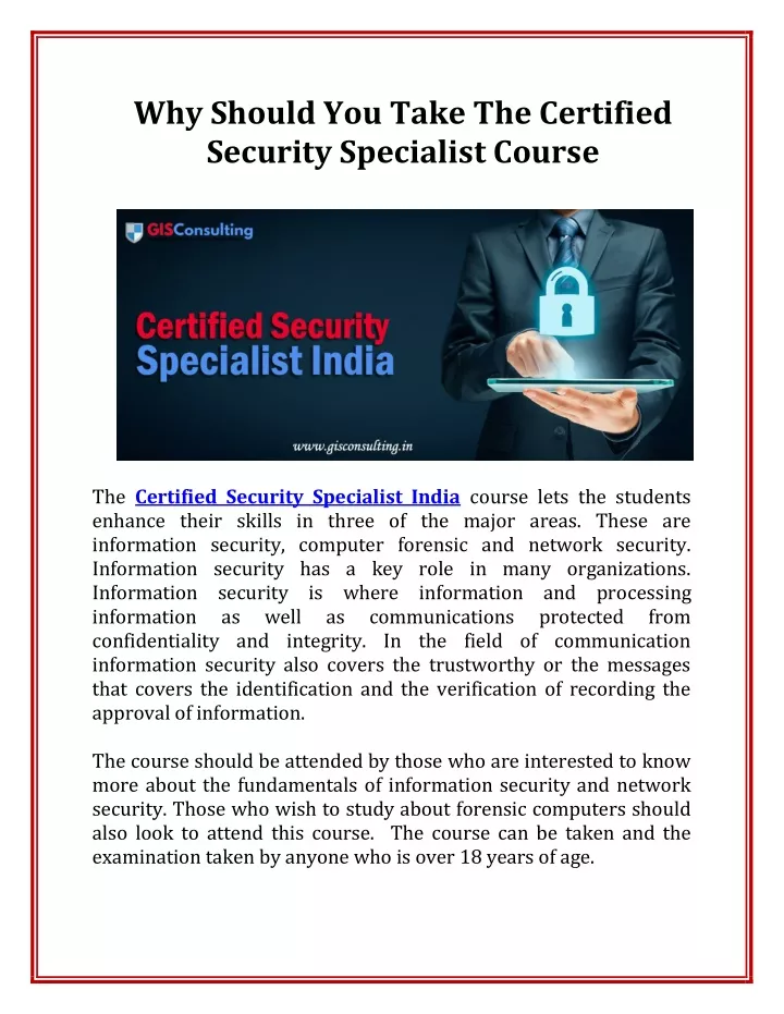 why should you take the certified security