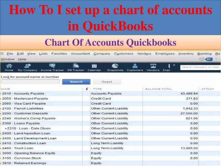 how to i set up a chart of accounts in quickbooks