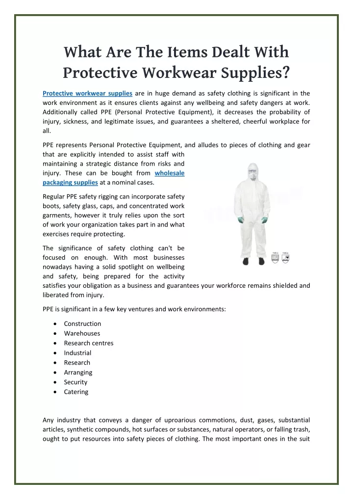 what are the items dealt with protective workwear