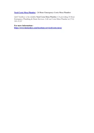 need costa mesa plumber 24 hour emergency costa
