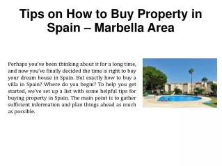 Tips on How to Buy Property in Spain – Marbella Area