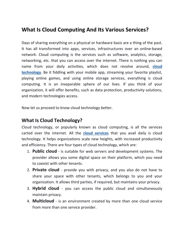 what is cloud computing and its various services