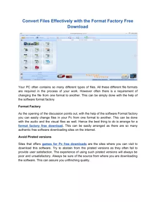 Convert Files Effectively with the Format Factory Free Download