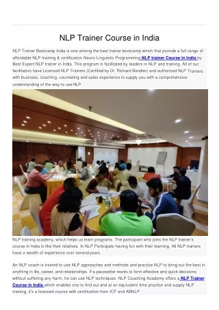 NLP Trainer Course in India