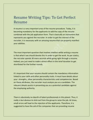 Resume Writing Tips: To Get Perfect Resume