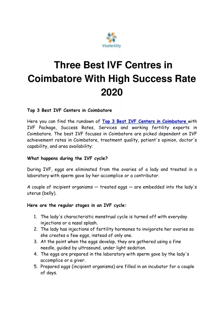 three best ivf centres in coimbatore with high success rate 2020