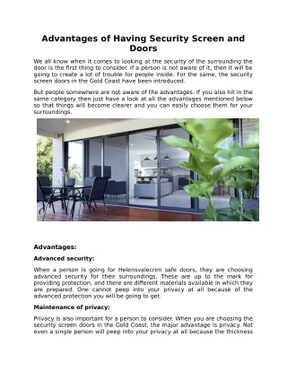 Some Advantages of Having Security Screen and Doors