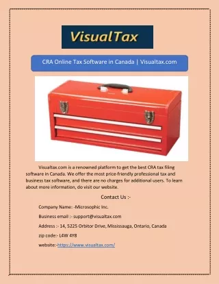 CRA Online Tax Software in Canada | Visualtax.com