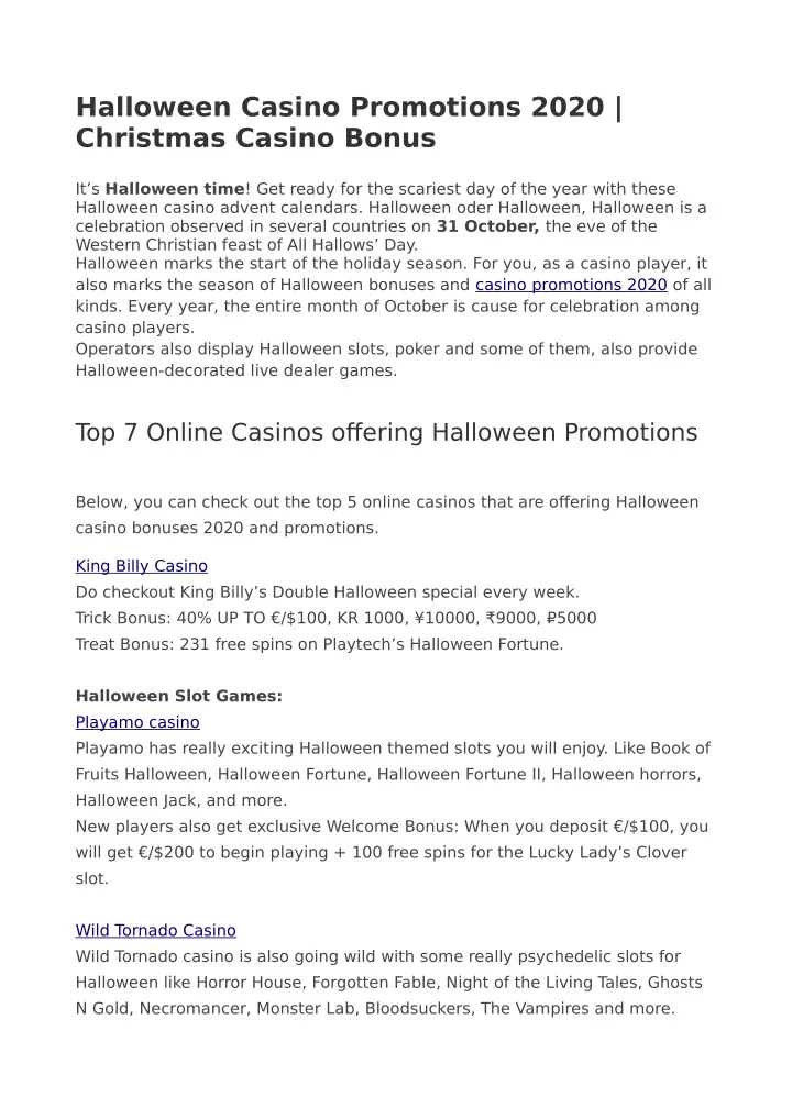 halloween casino promotions 2020 christmas casino