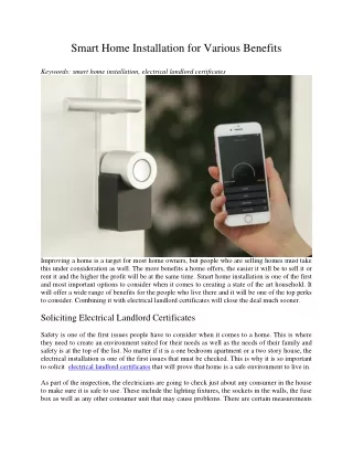 smart home installation for various benefits