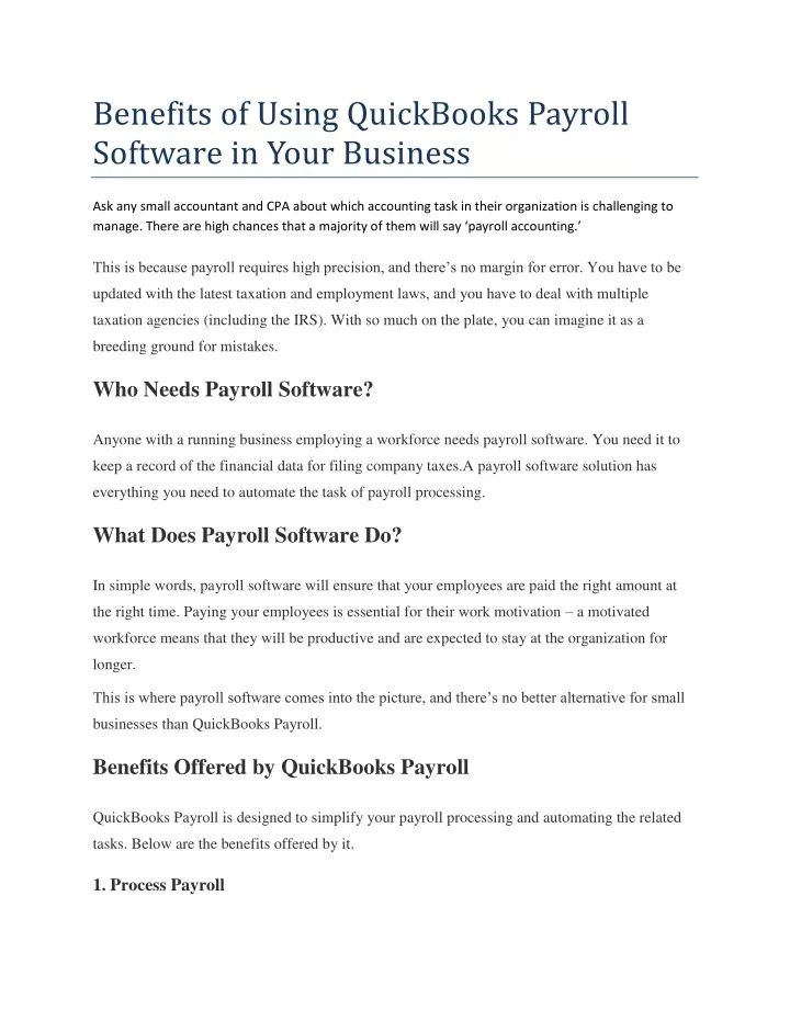 benefits of using quickbooks payroll software
