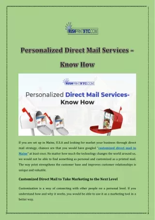 Personalized Direct Mail Services – Know How