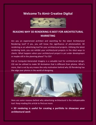 CGI Animation, Architectural Rendering Cost