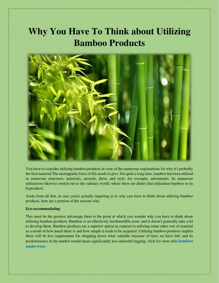 why you have to think about utilizing bamboo