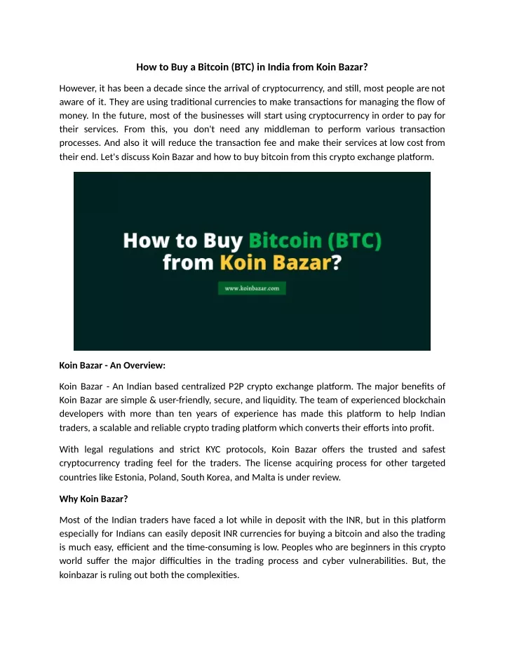 how to buy a bitcoin btc in india from koin bazar