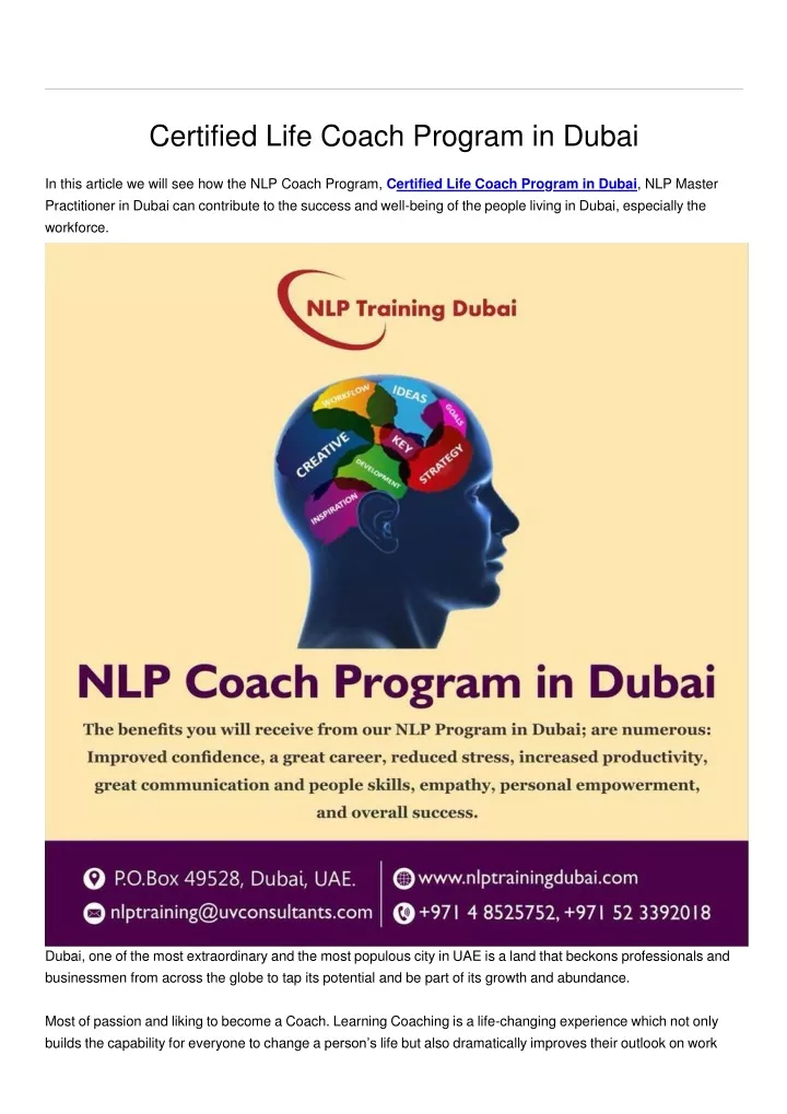 certified life coach program in dubai