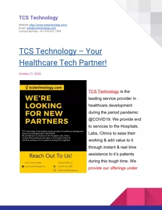 TCS Technology – Your Healthcare Tech Partner!