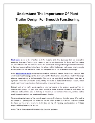 understand the importance of plant trailer design