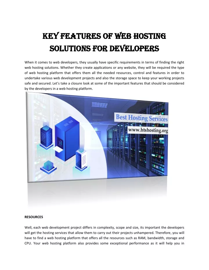 key features of web hosting key features