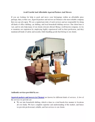 Avail Careful And Affordable Agarwal Packers And Movers