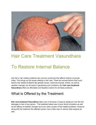 Hair Care Treatment Vasundhara To Restore Internal Balance