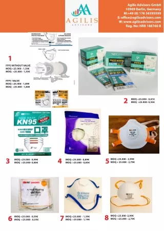 Buy KN95 Masks, FFP2 Masks, FFP3 Masks in Germany|Nitrile Gloves Germany at agilis advisors