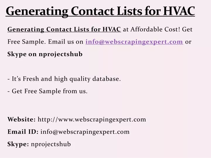 generating contact lists for hvac