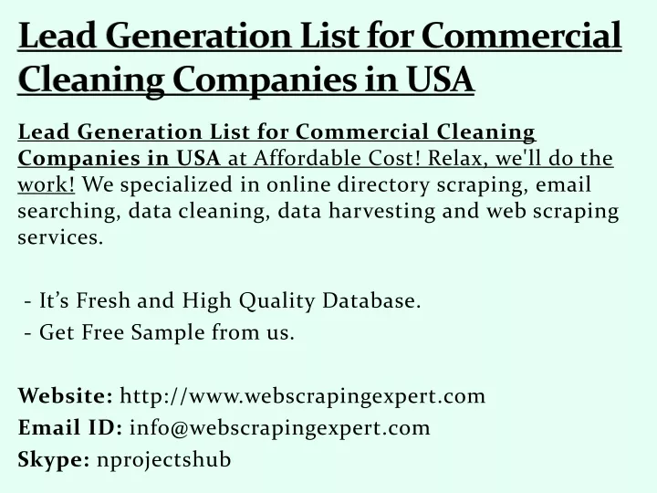 lead generation list for commercial cleaning companies in usa