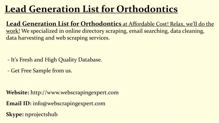 lead generation list for orthodontics
