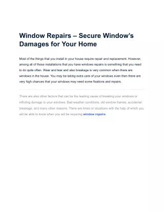 Window Repairs – Secure Window’s Damages for Your Home