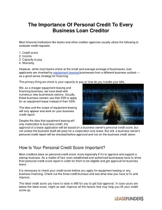 The Importance Of Your Personal Credit Score To Creditors