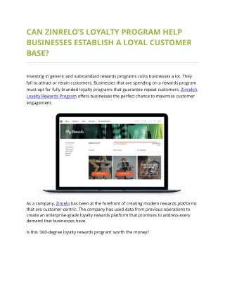 can zinrelo s loyalty program help businesses