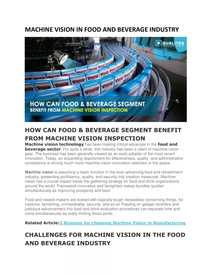 machine vision in food and beverage industry