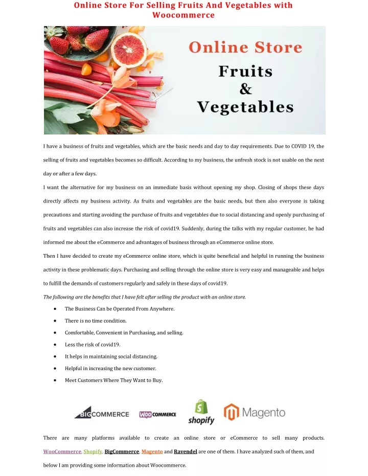 online store for selling fruits and vegetables