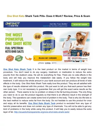 One Shot Keto Shark Tank Pills- Does it Work? Review, Price & Scam