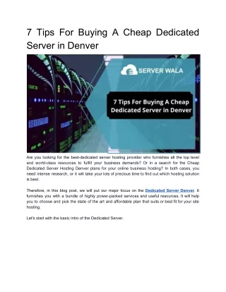 7 Tips For Buying A Cheap Dedicated Server in Denver