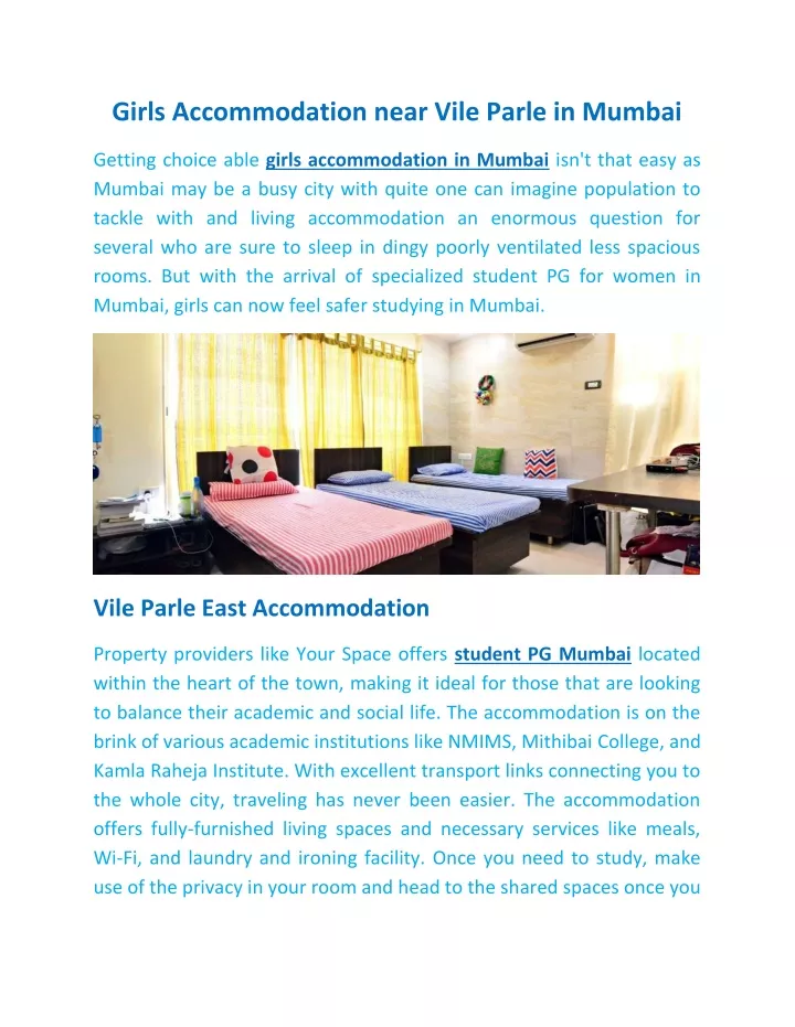 girls accommodation near vile parle in mumbai