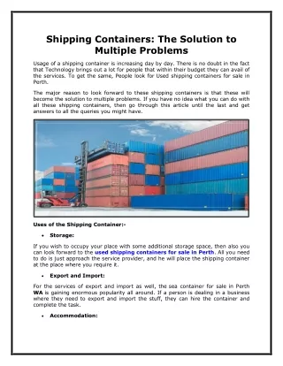 Shipping Containers- The Solution to Multiple Problems