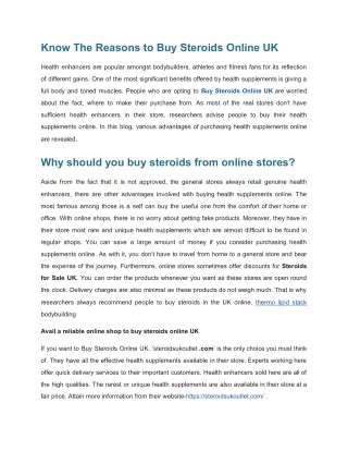 know the reasons to buy steroids online uk