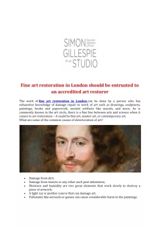 Fine art restoration in London should be entrusted to an accredited art restorer