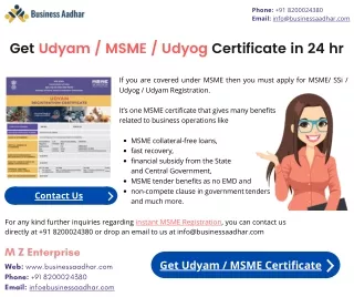 Get Udyam / MSME / Udyog Certificate in 24 hr