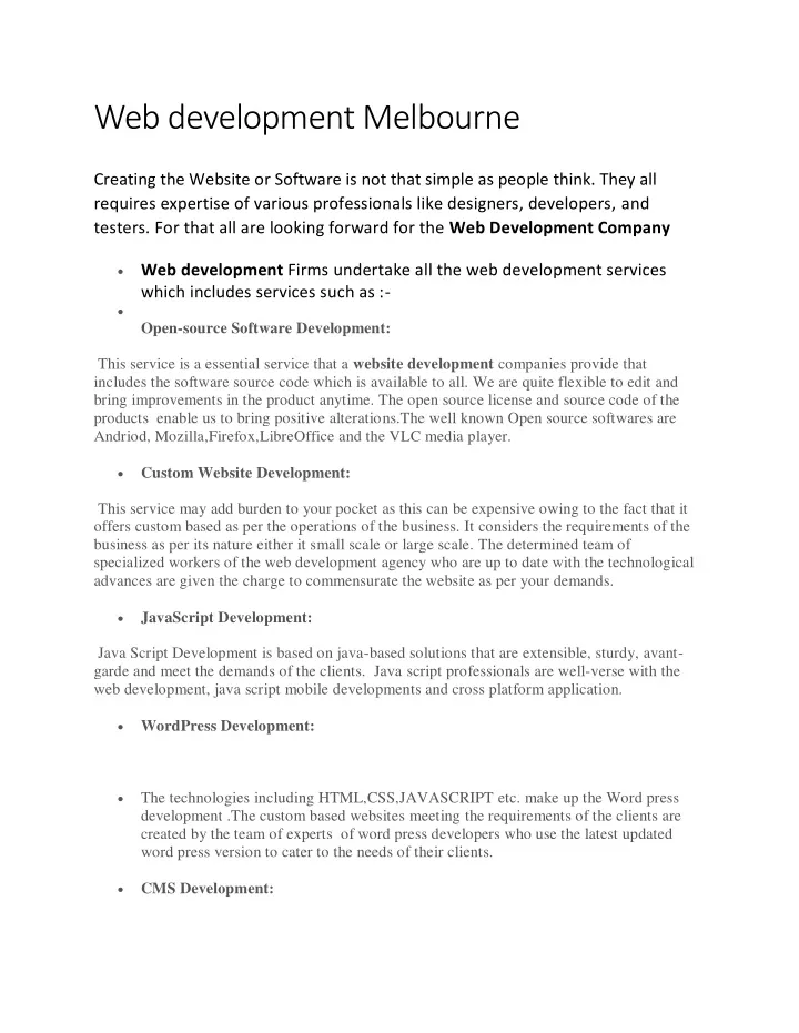 web development melbourne