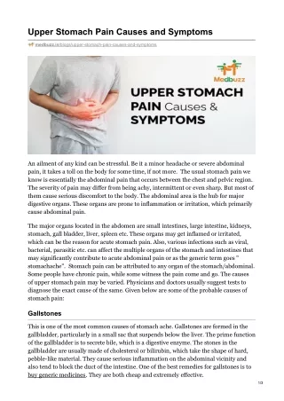 Upper Stomach Pain Causes and Symptoms