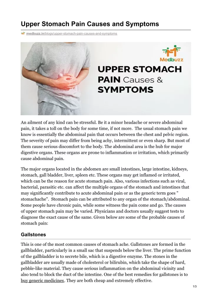 upper stomach pain causes and symptoms