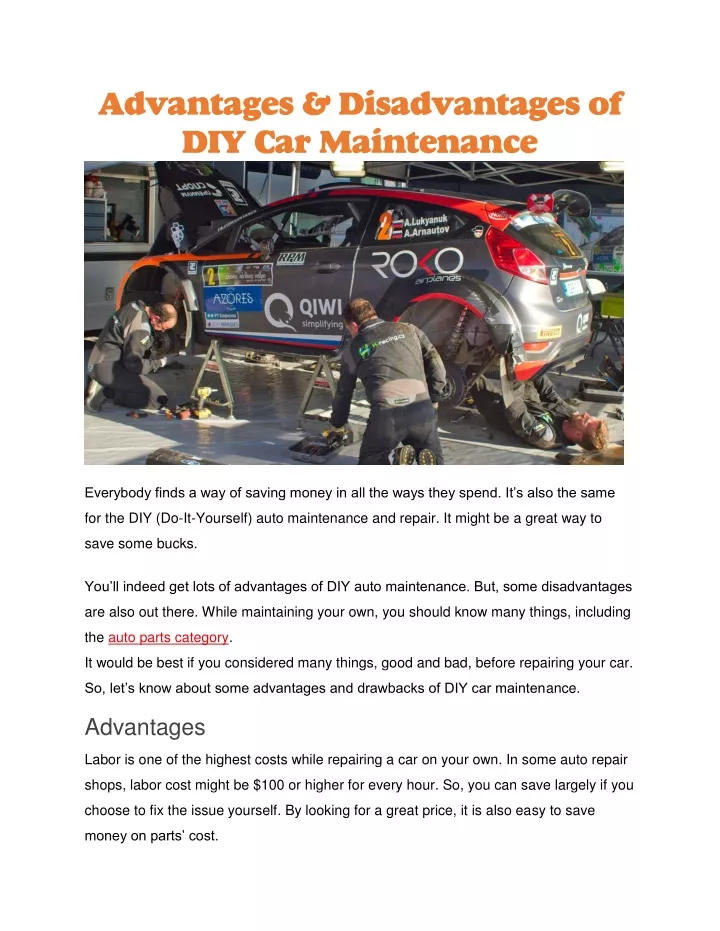 advantages disadvantages of diy car maintenance